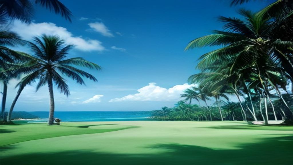 Championship 18-hole golf course with tropical fairways and ocean backdrop