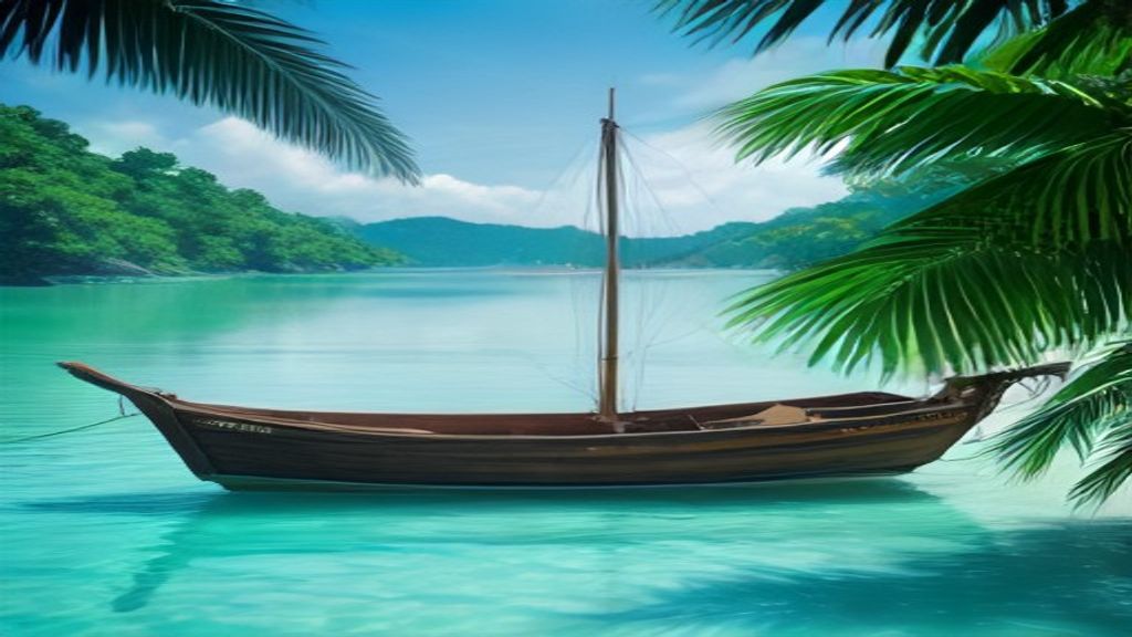 Panoramic tropical island view with crystal clear waters and lush greenery